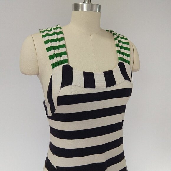 Anthropologie HWR Monogram Split Striped Dress Size XS Blue White Green VTG Rare - Picture 4 of 12